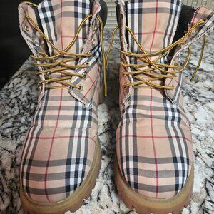 Burberry pattern mens timberland boots size 13.